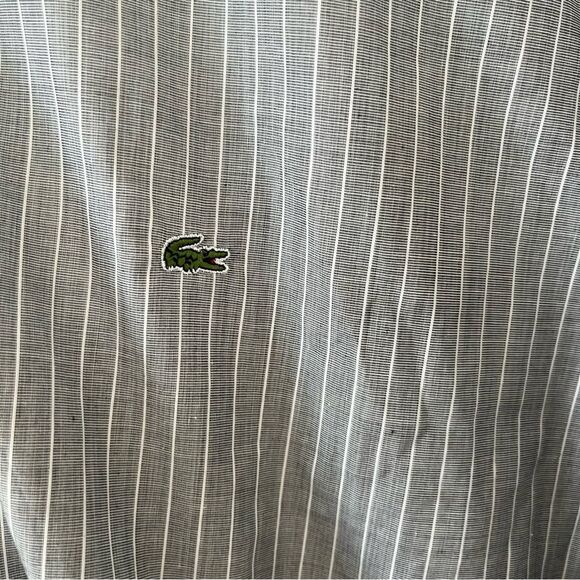 Lacoste Devanlay Grey White Pinstripe Slim Fit Cotton Long Sleeve Dress Shirt - Picture 6 of 9